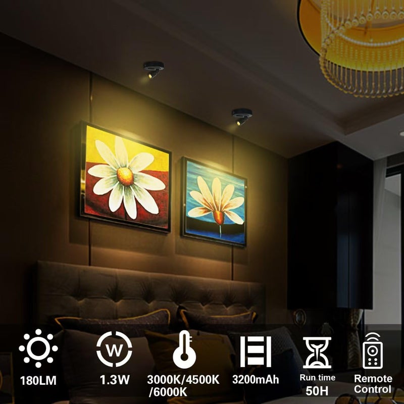 HAMVIDNE Rechargeable LED Spotlight, 3 Lighting Modes Indoor Spotlights, Battery Powered Spot Lights with Remote, Up Light for Plants, Timer Dimmable Picture Light for Wall Artwork-Black - Image 4